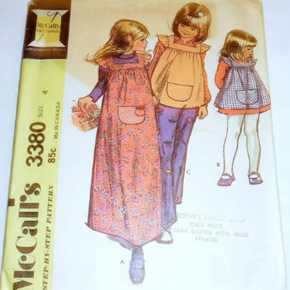Vintage McCall's 3380 Girls Long or Short Dress & Pinafore Size 4